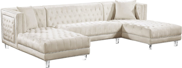 Moda Acrylic Lucite / Velvet / Engineered Wood / Metal / Foam Contemporary Cream Velvet 3pc. Sectional - 127" W x 68.5" D x 31.5" H