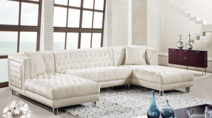 Moda Acrylic Lucite / Velvet / Engineered Wood / Metal / Foam Contemporary Cream Velvet 3pc. Sectional - 127" W x 68.5" D x 31.5" H