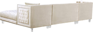 Moda Acrylic Lucite / Velvet / Engineered Wood / Metal / Foam Contemporary Cream Velvet 3pc. Sectional - 127" W x 68.5" D x 31.5" H