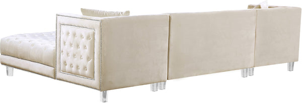 Moda Acrylic Lucite / Velvet / Engineered Wood / Metal / Foam Contemporary Cream Velvet 3pc. Sectional - 127" W x 68.5" D x 31.5" H