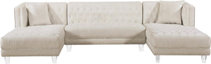Moda Acrylic Lucite / Velvet / Engineered Wood / Metal / Foam Contemporary Cream Velvet 3pc. Sectional - 127" W x 68.5" D x 31.5" H