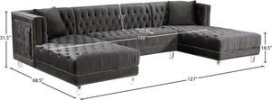 Moda Acrylic Lucite / Velvet / Engineered Wood / Metal / Foam Contemporary Grey Velvet 3pc. Sectional - 127" W x 68.5" D x 31.5" H