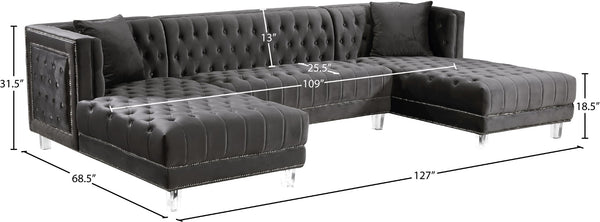 Moda Acrylic Lucite / Velvet / Engineered Wood / Metal / Foam Contemporary Grey Velvet 3pc. Sectional - 127" W x 68.5" D x 31.5" H