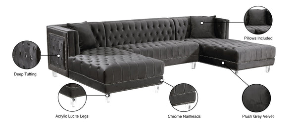 Moda Acrylic Lucite / Velvet / Engineered Wood / Metal / Foam Contemporary Grey Velvet 3pc. Sectional - 127" W x 68.5" D x 31.5" H