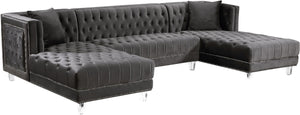 Moda Acrylic Lucite / Velvet / Engineered Wood / Metal / Foam Contemporary Grey Velvet 3pc. Sectional - 127" W x 68.5" D x 31.5" H