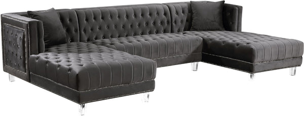 Moda Acrylic Lucite / Velvet / Engineered Wood / Metal / Foam Contemporary Grey Velvet 3pc. Sectional - 127" W x 68.5" D x 31.5" H