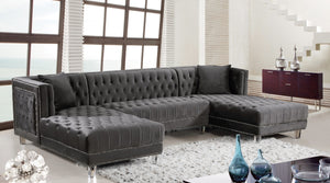 Moda Acrylic Lucite / Velvet / Engineered Wood / Metal / Foam Contemporary Grey Velvet 3pc. Sectional - 127" W x 68.5" D x 31.5" H