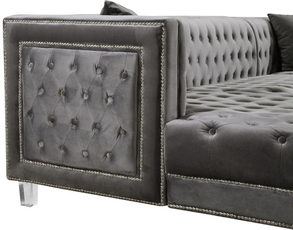 Moda Acrylic Lucite / Velvet / Engineered Wood / Metal / Foam Contemporary Grey Velvet 3pc. Sectional - 127" W x 68.5" D x 31.5" H