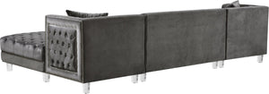 Moda Acrylic Lucite / Velvet / Engineered Wood / Metal / Foam Contemporary Grey Velvet 3pc. Sectional - 127" W x 68.5" D x 31.5" H