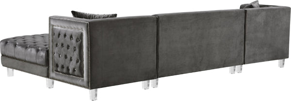 Moda Acrylic Lucite / Velvet / Engineered Wood / Metal / Foam Contemporary Grey Velvet 3pc. Sectional - 127" W x 68.5" D x 31.5" H