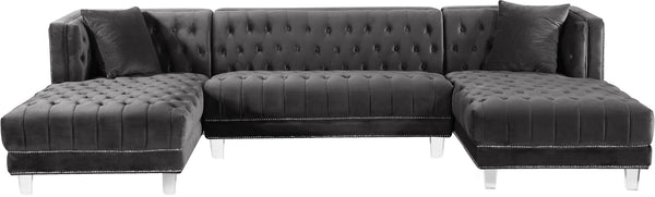 Moda Acrylic Lucite / Velvet / Engineered Wood / Metal / Foam Contemporary Grey Velvet 3pc. Sectional - 127" W x 68.5" D x 31.5" H