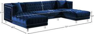 Moda Acrylic Lucite / Velvet / Engineered Wood / Metal / Foam Contemporary Navy Velvet 3pc. Sectional - 127" W x 68.5" D x 31.5" H