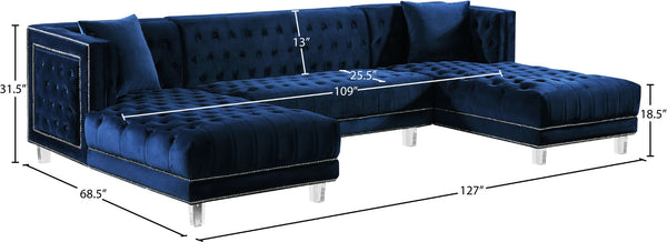 Moda Acrylic Lucite / Velvet / Engineered Wood / Metal / Foam Contemporary Navy Velvet 3pc. Sectional - 127" W x 68.5" D x 31.5" H