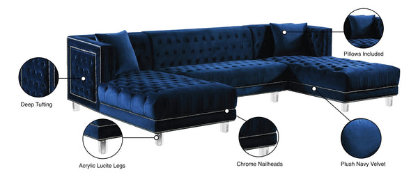 Moda Acrylic Lucite / Velvet / Engineered Wood / Metal / Foam Contemporary Navy Velvet 3pc. Sectional - 127" W x 68.5" D x 31.5" H