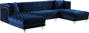 Moda Acrylic Lucite / Velvet / Engineered Wood / Metal / Foam Contemporary Navy Velvet 3pc. Sectional - 127" W x 68.5" D x 31.5" H