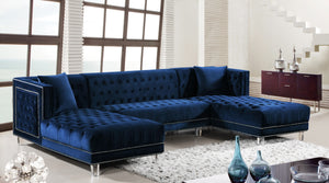 Moda Acrylic Lucite / Velvet / Engineered Wood / Metal / Foam Contemporary Navy Velvet 3pc. Sectional - 127" W x 68.5" D x 31.5" H