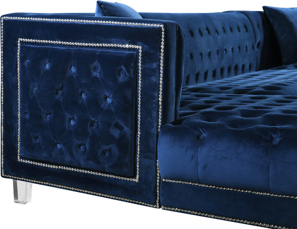 Moda Acrylic Lucite / Velvet / Engineered Wood / Metal / Foam Contemporary Navy Velvet 3pc. Sectional - 127" W x 68.5" D x 31.5" H