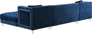 Moda Acrylic Lucite / Velvet / Engineered Wood / Metal / Foam Contemporary Navy Velvet 3pc. Sectional - 127" W x 68.5" D x 31.5" H