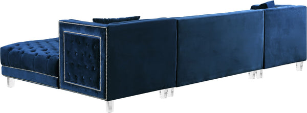 Moda Acrylic Lucite / Velvet / Engineered Wood / Metal / Foam Contemporary Navy Velvet 3pc. Sectional - 127" W x 68.5" D x 31.5" H