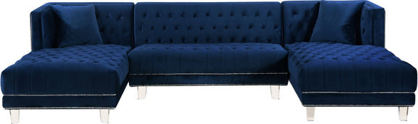 Moda Acrylic Lucite / Velvet / Engineered Wood / Metal / Foam Contemporary Navy Velvet 3pc. Sectional - 127" W x 68.5" D x 31.5" H