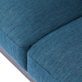 Sofia Mid-Century Modern Upholstered 3 Seater Sofa, Navy Blue and Dark Walnut Noble House