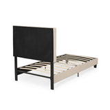 Eveleth Contemporary Upholstered Twin Bed Platform, Beige and Black Noble House