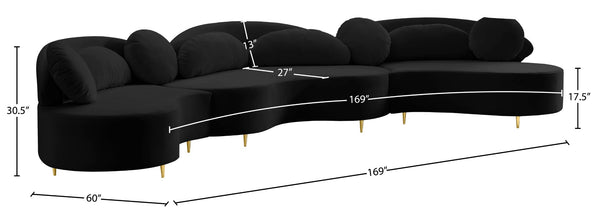Vivacious Velvet / Engineered Wood / Metal / Foam Contemporary Black Velvet 3pc. Sectional (3 Boxes) - 169" W x 60" D x 30.5" H