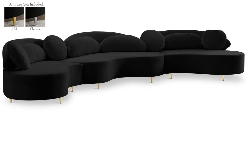 Vivacious Velvet / Engineered Wood / Metal / Foam Contemporary Black Velvet 3pc. Sectional (3 Boxes) - 169" W x 60" D x 30.5" H