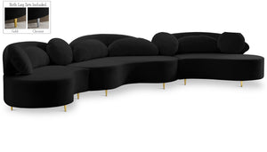 Vivacious Velvet / Engineered Wood / Metal / Foam Contemporary Black Velvet 3pc. Sectional (3 Boxes) - 169" W x 60" D x 30.5" H
