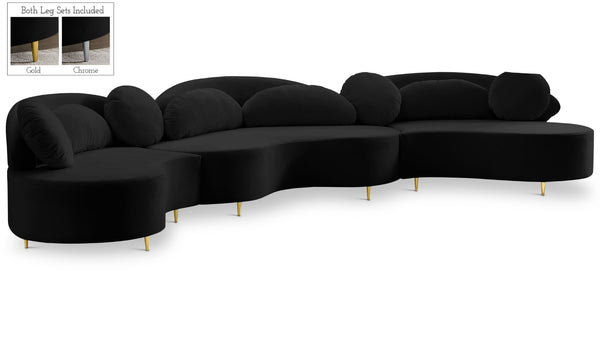 Vivacious Velvet / Engineered Wood / Metal / Foam Contemporary Black Velvet 3pc. Sectional (3 Boxes) - 169" W x 60" D x 30.5" H