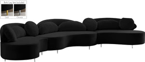 Vivacious Velvet / Engineered Wood / Metal / Foam Contemporary Black Velvet 3pc. Sectional (3 Boxes) - 169" W x 60" D x 30.5" H