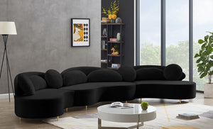 Vivacious Velvet / Engineered Wood / Metal / Foam Contemporary Black Velvet 3pc. Sectional (3 Boxes) - 169" W x 60" D x 30.5" H