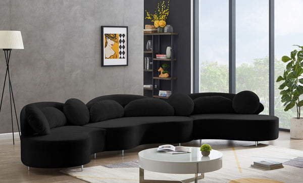 Vivacious Velvet / Engineered Wood / Metal / Foam Contemporary Black Velvet 3pc. Sectional (3 Boxes) - 169" W x 60" D x 30.5" H