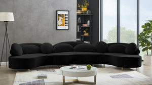 Vivacious Velvet / Engineered Wood / Metal / Foam Contemporary Black Velvet 3pc. Sectional (3 Boxes) - 169" W x 60" D x 30.5" H