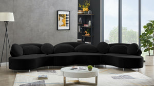 Vivacious Velvet / Engineered Wood / Metal / Foam Contemporary Black Velvet 3pc. Sectional (3 Boxes) - 169" W x 60" D x 30.5" H