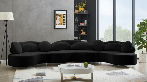 Vivacious Velvet / Engineered Wood / Metal / Foam Contemporary Black Velvet 3pc. Sectional (3 Boxes) - 169" W x 60" D x 30.5" H