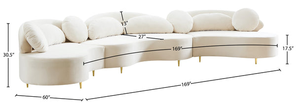 Vivacious Velvet / Engineered Wood / Metal / Foam Contemporary Cream Velvet 3pc. Sectional (3 Boxes) - 169" W x 60" D x 30.5" H