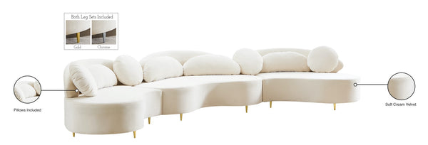 Vivacious Velvet / Engineered Wood / Metal / Foam Contemporary Cream Velvet 3pc. Sectional (3 Boxes) - 169" W x 60" D x 30.5" H