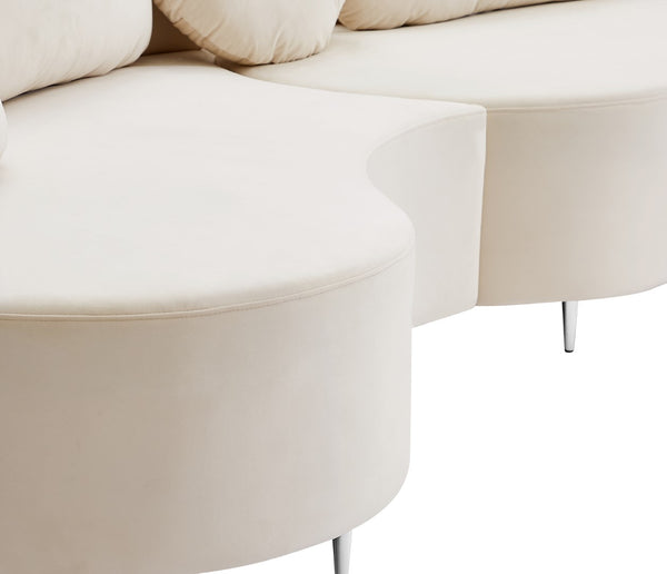 Vivacious Velvet / Engineered Wood / Metal / Foam Contemporary Cream Velvet 3pc. Sectional (3 Boxes) - 169" W x 60" D x 30.5" H
