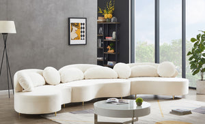 Vivacious Velvet / Engineered Wood / Metal / Foam Contemporary Cream Velvet 3pc. Sectional (3 Boxes) - 169" W x 60" D x 30.5" H