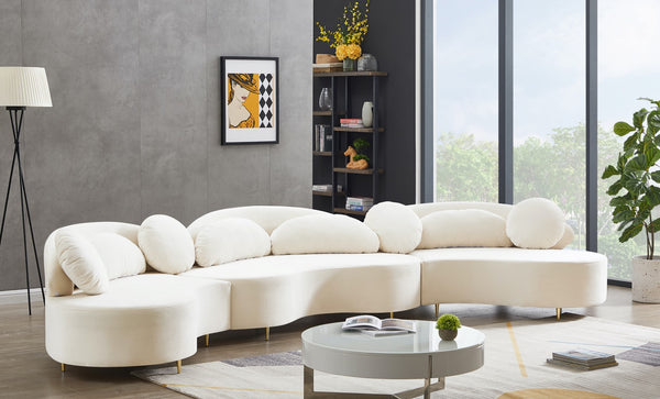 Vivacious Velvet / Engineered Wood / Metal / Foam Contemporary Cream Velvet 3pc. Sectional (3 Boxes) - 169" W x 60" D x 30.5" H