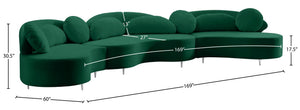 Vivacious Velvet / Engineered Wood / Metal / Foam Contemporary Green Velvet 3pc. Sectional (3 Boxes) - 169" W x 60" D x 30.5" H