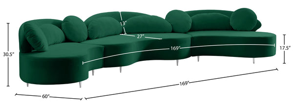 Vivacious Velvet / Engineered Wood / Metal / Foam Contemporary Green Velvet 3pc. Sectional (3 Boxes) - 169" W x 60" D x 30.5" H