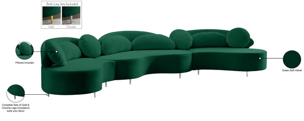 Vivacious Velvet / Engineered Wood / Metal / Foam Contemporary Green Velvet 3pc. Sectional (3 Boxes) - 169" W x 60" D x 30.5" H