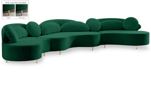 Vivacious Velvet / Engineered Wood / Metal / Foam Contemporary Green Velvet 3pc. Sectional (3 Boxes) - 169" W x 60" D x 30.5" H