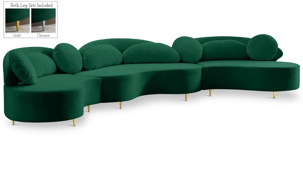 Vivacious Velvet / Engineered Wood / Metal / Foam Contemporary Green Velvet 3pc. Sectional (3 Boxes) - 169" W x 60" D x 30.5" H