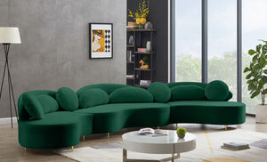 Vivacious Velvet / Engineered Wood / Metal / Foam Contemporary Green Velvet 3pc. Sectional (3 Boxes) - 169" W x 60" D x 30.5" H