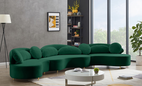Vivacious Velvet / Engineered Wood / Metal / Foam Contemporary Green Velvet 3pc. Sectional (3 Boxes) - 169" W x 60" D x 30.5" H