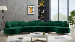 Vivacious Velvet / Engineered Wood / Metal / Foam Contemporary Green Velvet 3pc. Sectional (3 Boxes) - 169" W x 60" D x 30.5" H