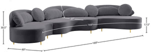 Vivacious Velvet / Engineered Wood / Metal / Foam Contemporary Grey Velvet 3pc. Sectional (3 Boxes) - 169" W x 60" D x 30.5" H